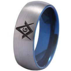 *COI Titanium Blue Silver Masonic Dome Court Ring-3275