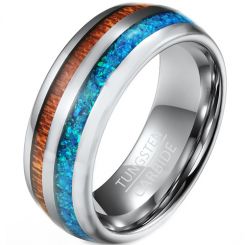 COI Tungsten Carbide Blue Crushed Opal & Wood Ring-TG3362