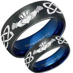*COI Tungsten Carbide Black Blue Mo Anam Cara Celtic Ring-TG3447