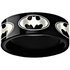 *COI Black Tungsten Carbide Batman Pipe Cut Flat Ring-TG3494