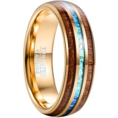 COI Gold Tone Tungsten Carbide Crushed Opal & Wood Ring-TG3566