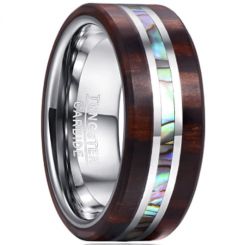 COI Tungsten Carbide Abalone Shell & Wood Flat Ring-TG365