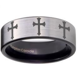 COI Tungsten Carbide Black Silver Cross Pipe Cut Ring-TG3717