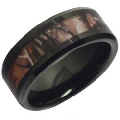 COI Black Tungsten Carbide Camo Beveled Edges Ring-TG3750