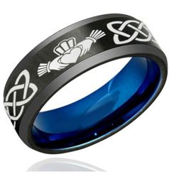 COI Tungsten Carbide Black Blue Mo Anam Cara Celtic Ring-TG3780