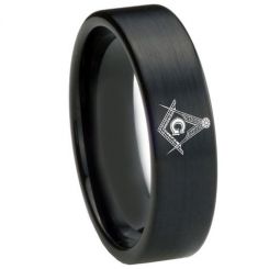 COI Black Tungsten Carbide Masonic Pipe Cut Ring-TG5172