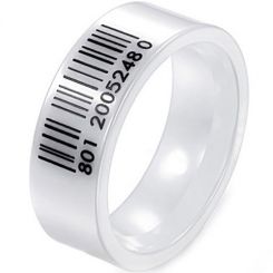 COI White Ceramic Barcode Pipe Cut Flat Ring-TG3948