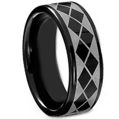 COI Tungsten Carbide Black Silver Checkered Flag Ring-TG4025