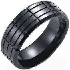 COI Black Tungsten Carbide Tire Tread Beveled Edges Ring-TG4204