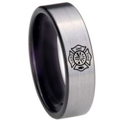 COI Tungsten Carbide Black Silver Firefighter Ring-TG4289