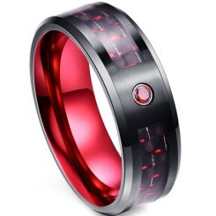 *COI Tungsten Carbide Black Red Ring With Carbon Fiber- TG4519