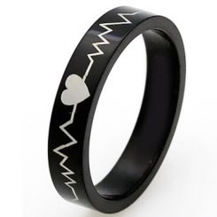 *COI Black Tungsten Carbide Heartbeat & Heart Ring-TG4568