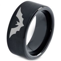 *COI Black Tungsten Carbide Bat Pipe Cut Flat Ring-TG4661