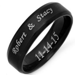 *COI Black Tungsten Carbide Ring With Custom Engraving-TG4686