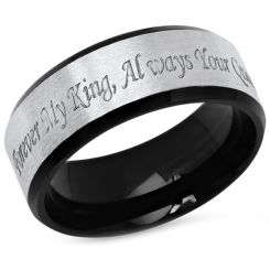 *COI Tungsten Carbide Black Silver King Queen Ring-TG4714
