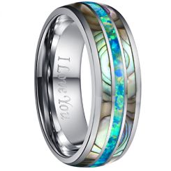 COI Tungsten Carbide Crushed Opal & Abalone Shell Dome Court Ring-4737