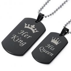 COI Black Tungsten Carbide King Queen Crown Pendant-TG5064