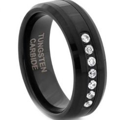 COI Black Tungsten Carbide Ring With Cubic Zirconia-TG5127