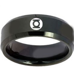 COI Black Tungsten Carbide Green Lantern Beveled Edges Ring-5131