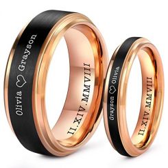 COI Tungsten Carbide Black Rose Step Edges Ring With Custom Engraving-TG5205