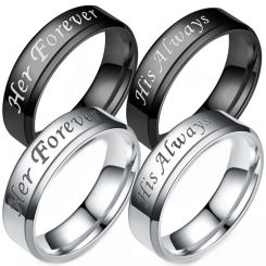 COI Tungsten Carbide Black Silver Always & Forever Ring-TG744