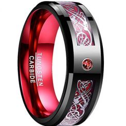 *COI Tungsten Carbide Black Red Dragon Created Ruby Ring-TG783