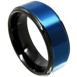 *COI Tungsten Carbide Black Blue Step Edges Ring-TG4320
