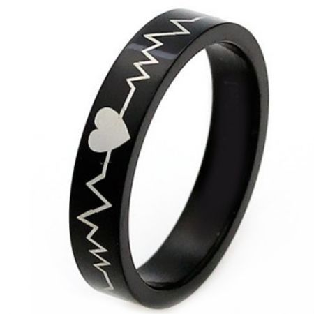 *COI Black Titanium Heartbeat & Heart Pipe Cut Ring-4568