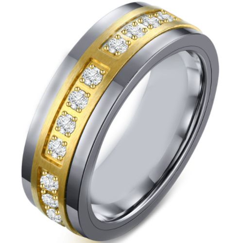 COI Tungsten Carbide Gold Tone Silver Ring With Cubic Zirconia5497
