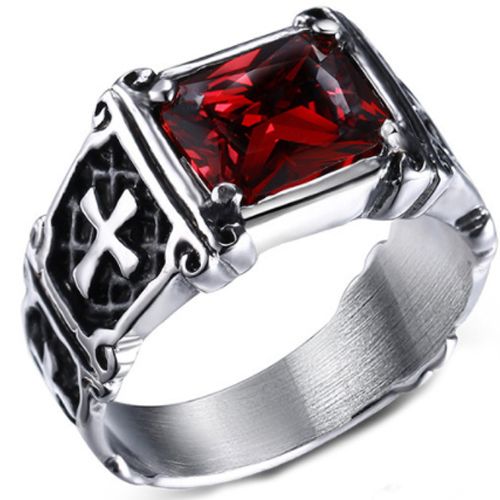 Ontdekking Dag Woestijn COI Titanium Cross Ring With Created Red Ruby-5705