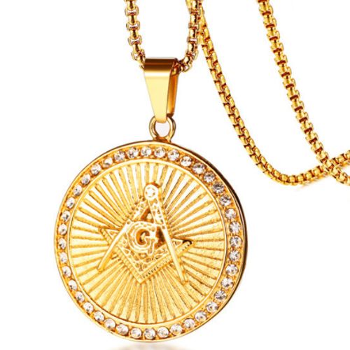 COI Gold Tone Titanium Masonic Pendant With Cubic Zirconia-5755