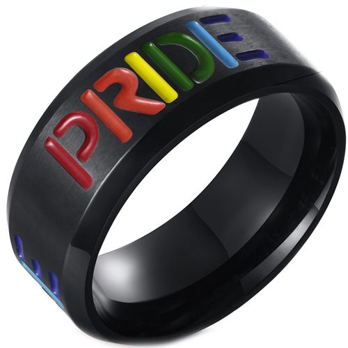 **COI Black Titanium Rainbow Pride Beveled Edges Ring-7276BB
