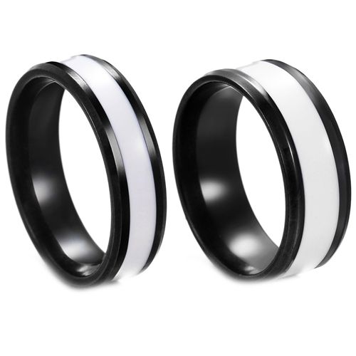 **COI Black Titanium Beveled Edges Ring With White Ceramic-7407AA