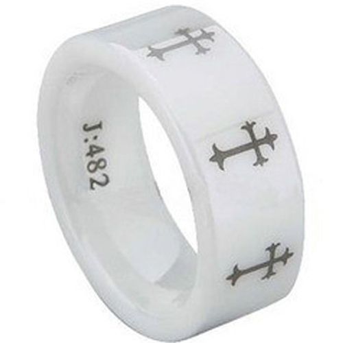 COI White Ceramic Cross Pipe Cut Flat Ring-TG1301