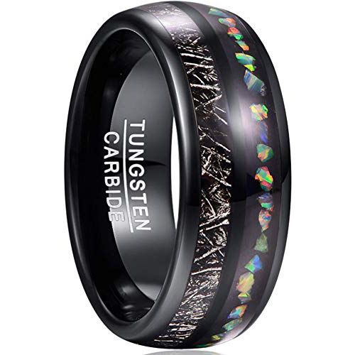 COI Black Tungsten Carbide Crushed Opal & Meteorite Dome Court Ring-TG3675