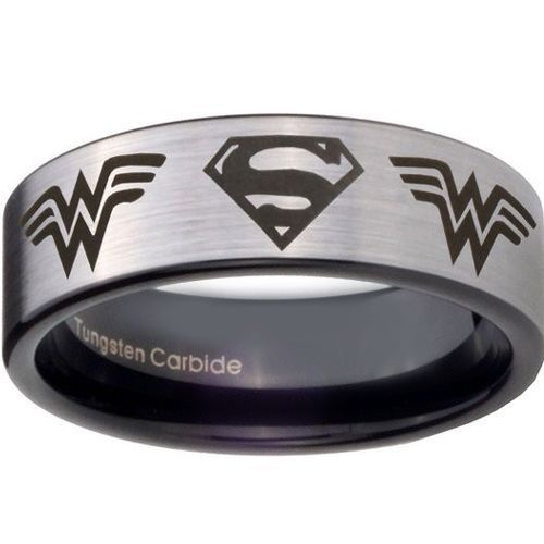 **COI Tungsten Carbide Superman Wonder Woman Ring-TG4449
